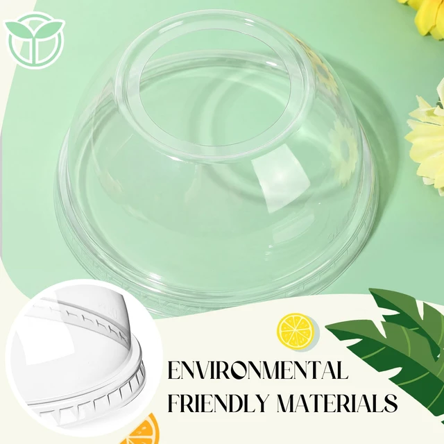 Alt view image 5 of 7 - 500 Pcs Clear Plastic Cup Dome Lids, Wide Hole, 98 mm Clear Disposable Dome Design, Fits 16oz-21oz Plastic Cups, Leak-resistant for Hot Cold Beverages, Coffee Juice Party Cafe