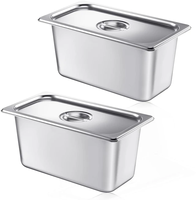 Main image of 2 Pack Stainless 1/3 Size x 6 Inch Deep Steam Table Pans with Lids Designed for Serving and Food Prep at Buffets, Restaurants, Hotels, Parties, and Home Kitchens; Reusable and Stackable