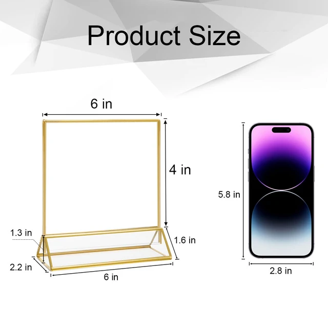 Alt view image 2 of 7 - 4x6 Acrylic Sign Holder, Picture Frame, Wedding Table Numbers, 6pack Horizontal Stand, Gold Frames, Clear Double Sided, Gold Sign Holders Display for Menu Restaurant Signs, Photos, Party, Events