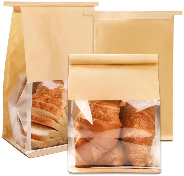 Main image of 105 Pcs Bakery Bags with Window,Paper Cookie Packaging Bags 5.1x6.2x10.5 Inches Ties Lock for Breads, Popcorn, Candies,Treats, Snacks, Baked Goods Packaging