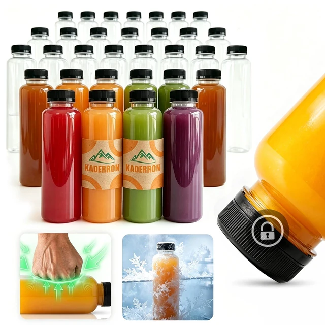 Main image of 40pcs 12oz Plastic Juice Bottles with Caps, Empty PET Disposable Plastic Bottles, Clear Bulk Drink Containers with Black Tamper Evident Lids for Juicing, Drinking and Other Beverages