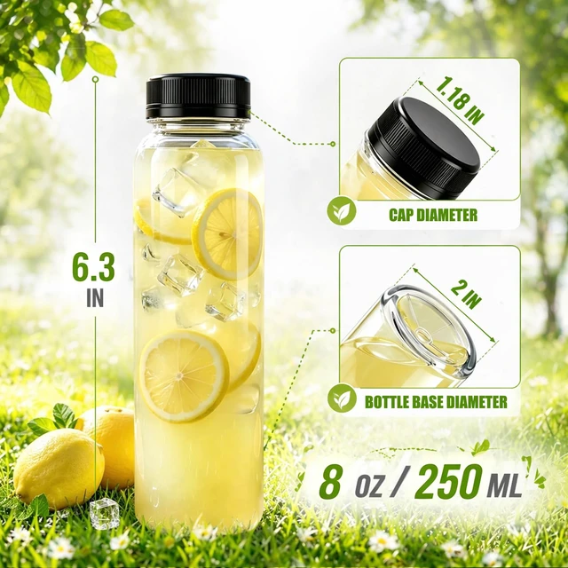 Alt view image 2 of 7 - 48pcs 8oz Plastic Juice Bottles with Caps, Empty PET Disposable Plastic Bottles, Clear Bulk Drink Containers with Black Tamper Evident Lids for Juicing, Drinking and Other Beverages