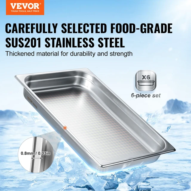 Alt view image 3 of 7 - 6 Pack Stainless Steel Hotel Pans,2.5-Inch Deep 0.8mm Thick Commercial Food Pans, Anti-Jam Catering Food Storage Metal Pan for Steam Tables, Food Warmer,20.8 x 13 x 2.5inch