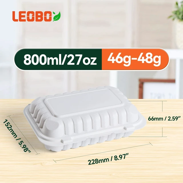 Alt view image 3 of 6 - 50 Pack 27oz 9x6 Takeout Containers - Shrink Wrapped No Pre-Wash BPA Free MFPP Sturdy | Reusable & Secure Seal | Microwave Safe To Go Boxes for Leftovers, Catering & Meal Delivery | White