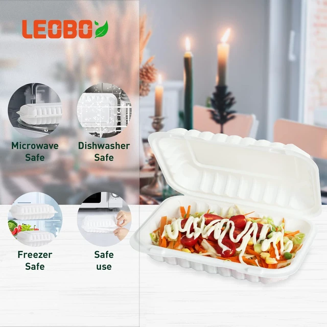Alt view image 4 of 6 - 50 Pack 27oz 9x6 Takeout Containers - Shrink Wrapped No Pre-Wash BPA Free MFPP Sturdy | Reusable & Secure Seal | Microwave Safe To Go Boxes for Leftovers, Catering & Meal Delivery | White
