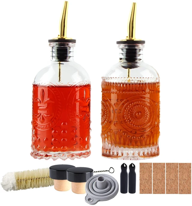 Main image of Coffee Syrup Dispenser Bottles Set 2 Pack 7 OZ Simple Small Syrup Bottles Set with Metal Pour Spout Ideal for Coffee Syrups, Condiments, Coffee bar, SC056 (2 pack)