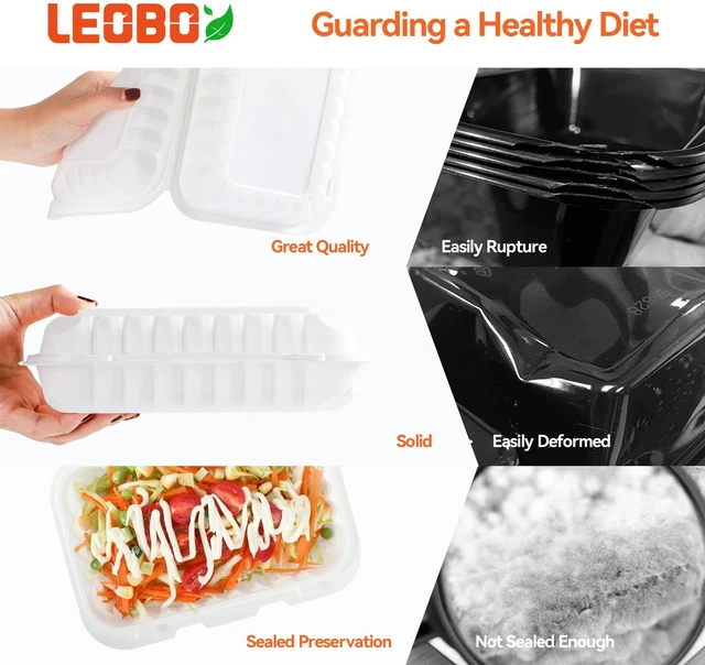 Alt view image 5 of 6 - 50 Pack 27oz 9x6 Takeout Containers - Shrink Wrapped No Pre-Wash BPA Free MFPP Sturdy | Reusable & Secure Seal | Microwave Safe To Go Boxes for Leftovers, Catering & Meal Delivery | White