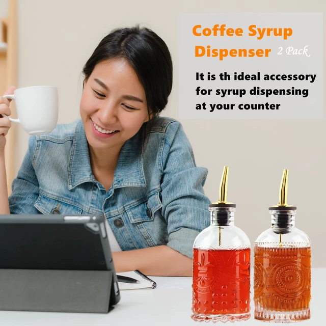 Alt view image 2 of 7 - Coffee Syrup Dispenser Bottles Set 2 Pack 7 OZ Simple Small Syrup Bottles Set with Metal Pour Spout Ideal for Coffee Syrups, Condiments, Coffee bar, SC056 (2 pack)