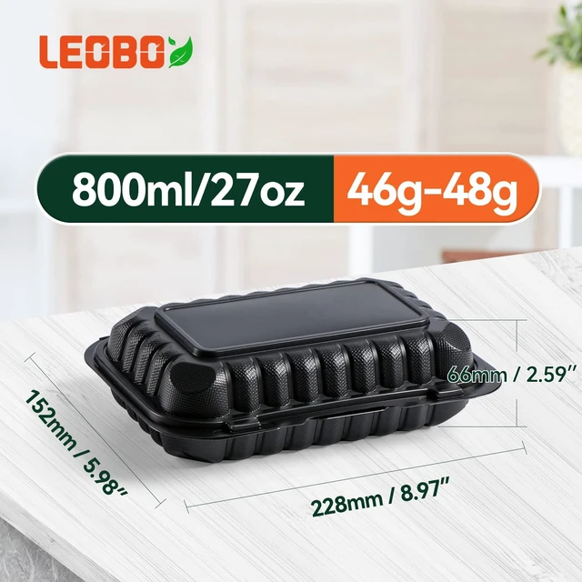 Alt view image 5 of 6 - 50-Pack 27oz 9x6 Black To Go Container - Shrink Wrapped No Pre-Wash Sturdy BPA Free | Reusable & Secure Seal | Microwave, Freezer Safe Boxes For Restaurant, Catering, BBQ & Leftovers