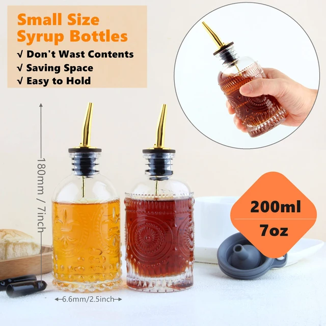Alt view image 3 of 7 - Coffee Syrup Dispenser Bottles Set 2 Pack 7 OZ Simple Small Syrup Bottles Set with Metal Pour Spout Ideal for Coffee Syrups, Condiments, Coffee bar, SC056 (2 pack)