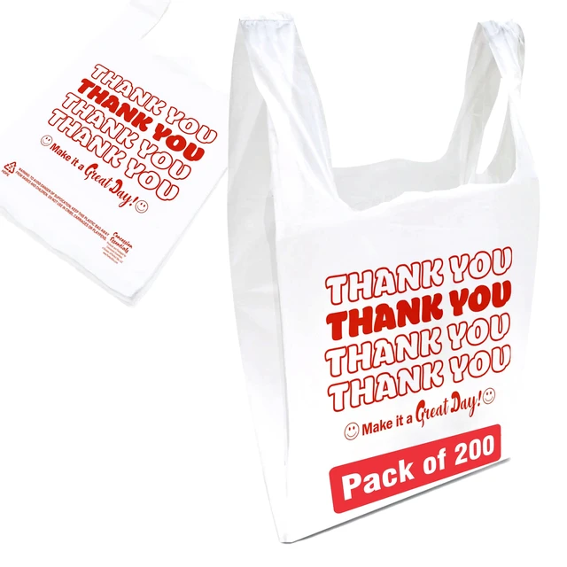 Main image of Disposable & Reusable Thank You T-Shirt Bags- Pack of 200