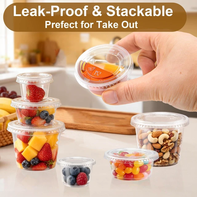 Alt view image 3 of 7 - 360 Sets 5.5 oz Plastic Jello Shot Cups with Lids, Small Portion Cup Clear Disposable Condiment Cups, Mini Sample Cups, Airtight Sauce Containers for Salad Dressing, Snacks, Souffle, Daily Use