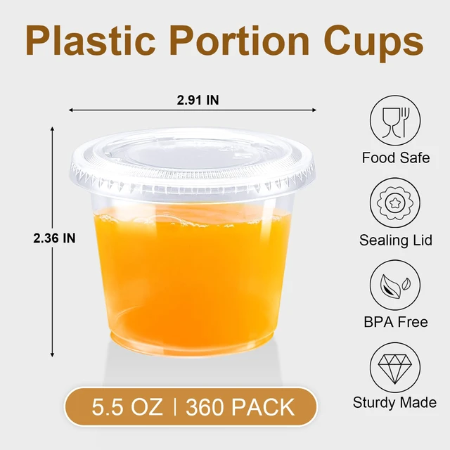 Alt view image 4 of 7 - 360 Sets 5.5 oz Plastic Jello Shot Cups with Lids, Small Portion Cup Clear Disposable Condiment Cups, Mini Sample Cups, Airtight Sauce Containers for Salad Dressing, Snacks, Souffle, Daily Use