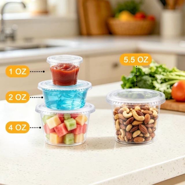 Alt view image 5 of 7 - 360 Sets 5.5 oz Plastic Jello Shot Cups with Lids, Small Portion Cup Clear Disposable Condiment Cups, Mini Sample Cups, Airtight Sauce Containers for Salad Dressing, Snacks, Souffle, Daily Use