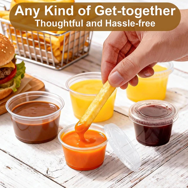 Alt view image 2 of 7 - 360 Sets 5.5 oz Plastic Jello Shot Cups with Lids, Small Portion Cup Clear Disposable Condiment Cups, Mini Sample Cups, Airtight Sauce Containers for Salad Dressing, Snacks, Souffle, Daily Use