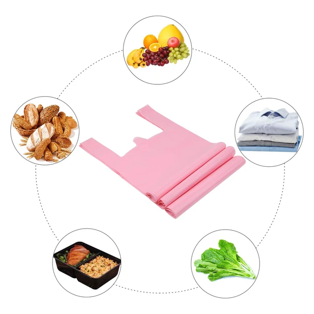 Alt view image 7 of 7 - Pink Plastic Bags with Handles, T Shirt Bags 12x20 Inch, 200 Count Plastic Grocery Bags, Plastic Shopping Bags for Small Business and Retail Stores, Bolsas De Plastico Para Negocio