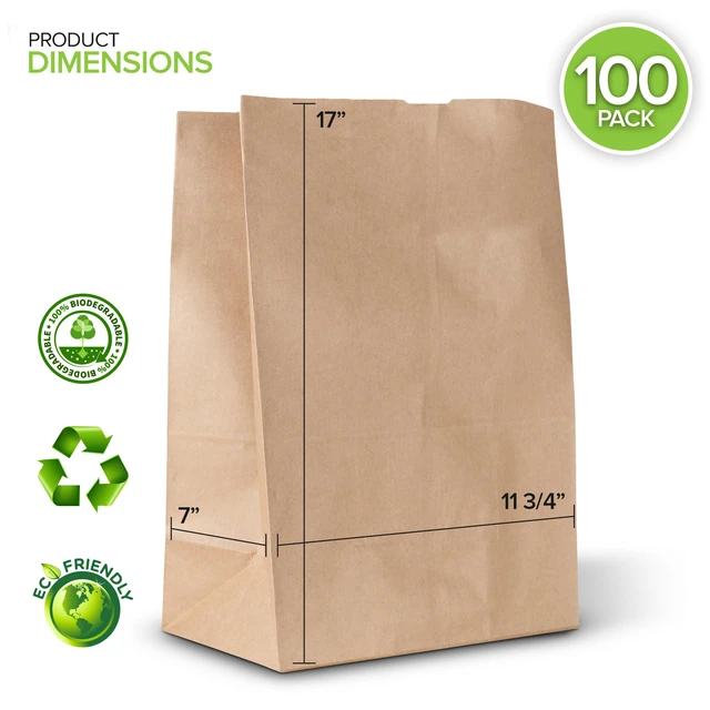Alt view image 2 of 7 - 70 lb Kraft Brown Bags 100 Pack, 17x12x7 Grocery Bags, Heavy Duty Large Brown Bags for Shopping, Takeout, Storage, Trash or Recycling, Bulk Pack