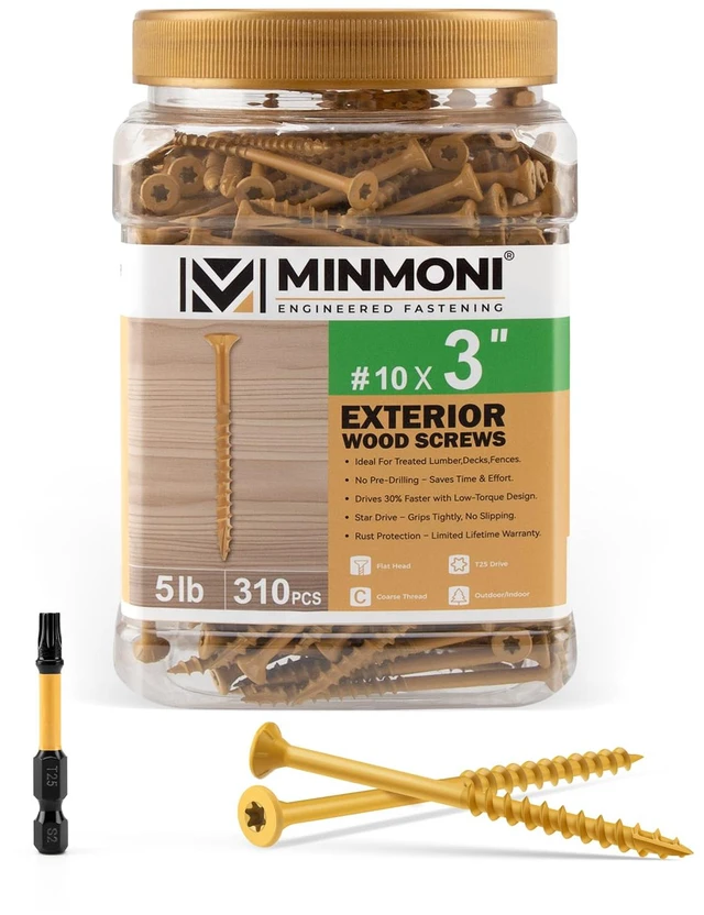 Main image of #10 x 3'' Wood Deck Screws 310pcs (5lb Box), Torx Flat-Head Exterior Screws, Multiple Size Available, Tan, T25 Star Bit Included