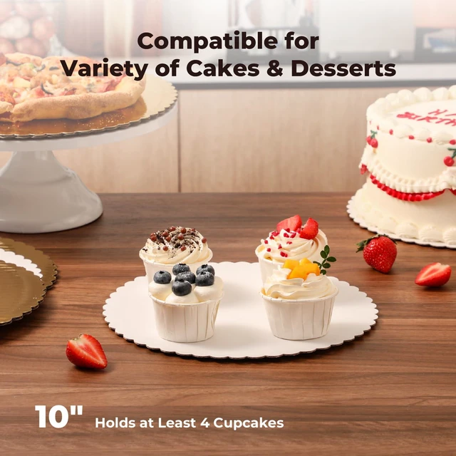 Alt view image 5 of 7 - 20 Pack Cake Boards, 10 Inch Round White Cake Circles, Disposable Pizza Circles Cake Pan Base Stand for Desserts and Pastries, Greaseproof Cardboard Cake Rounds for Cake DIY, Birthday