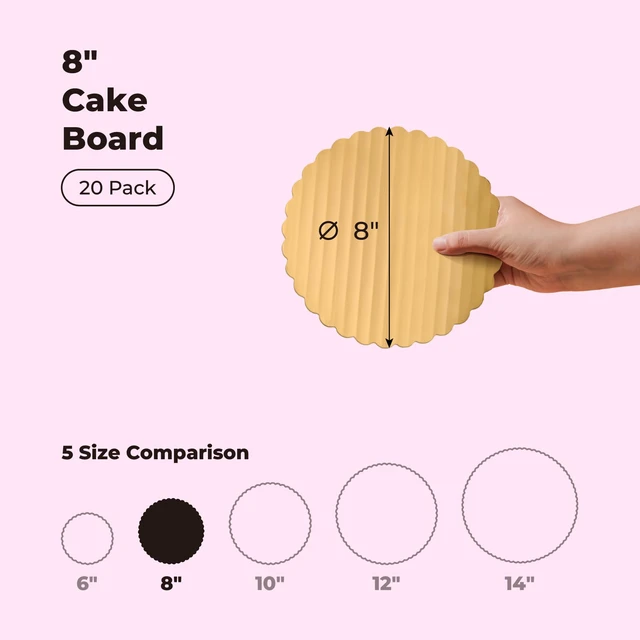 Alt view image 2 of 7 - 20 Pack Cake Boards, 8 Inch Round Gold Cake Circles, Disposable Pizza Circles Cake Pan Base Stand for Desserts and Pastries, Greaseproof Cardboard Cake Rounds for Cake DIY, Birthday