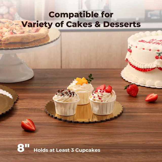 Alt view image 5 of 7 - 20 Pack Cake Boards, 8 Inch Round Gold Cake Circles, Disposable Pizza Circles Cake Pan Base Stand for Desserts and Pastries, Greaseproof Cardboard Cake Rounds for Cake DIY, Birthday
