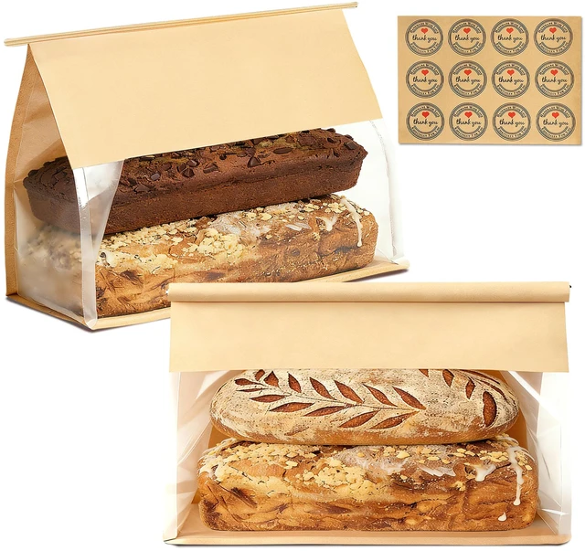 Main image of 100 Pack Large Bread Bags for Homemade Bread Sourdough Sandwich, 14.2x10x5.7 Inch Resealable Tin Tie Tab Lock Bread Loaf Bakery Bags with Window, Baked Goods Packaging for Gifting and Bake Sale
