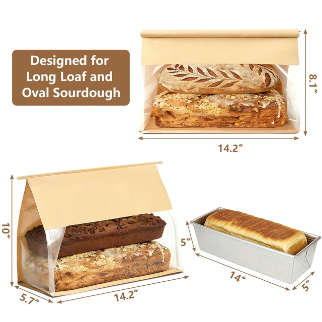 Alt view image 2 of 6 - 100 Pack Large Bread Bags for Homemade Bread Sourdough Sandwich, 14.2x10x5.7 Inch Resealable Tin Tie Tab Lock Bread Loaf Bakery Bags with Window, Baked Goods Packaging for Gifting and Bake Sale