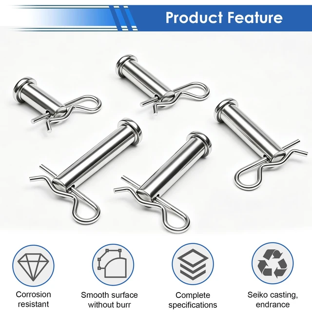 Alt view image 4 of 6 - 300Pcs 304 Stainless Steel R Cotter Pins 7 Sizes Assortment Kit, Heavy-Duty Hitch Lock Pins for Trucks, Trailers, Engines & Farm Equipment