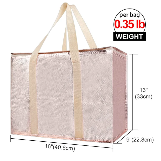 Alt view image 2 of 6 - 5-Pack Cooler Insulated Food Delivery Bag, Thermal Hot Pizza, X-Large Bags for Grocery/Catering/Shopping, Rideshare Delivery Bag, Large Cold Frozen Accessories, Gold