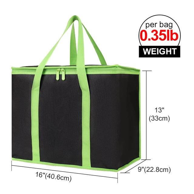 Alt view image 2 of 6 - 5-Pack Cooler Insulated Food Delivery Bag, Thermal Hot Pizza, X-Large Bags for Grocery/Catering/Shopping, Rideshare Delivery Bag, Large Cold Frozen Accessories, Black-Green Edge