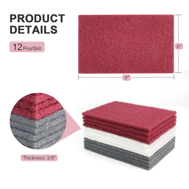 Alt view image 2 of 6 - 6"x9" Automotive Scuff Pad 12 Pack (7447&7448&7445) - 4 Each Maroon, Gray, White, Wet/Dry Reusable Scuffing Pad for Paint Prep, Sanding - Auto Body, Woodworking & Handicrafts