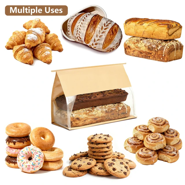 Alt view image 6 of 6 - 100 Pack Large Bread Bags for Homemade Bread Sourdough Sandwich, 14.2x10x5.7 Inch Resealable Tin Tie Tab Lock Bread Loaf Bakery Bags with Window, Baked Goods Packaging for Gifting and Bake Sale