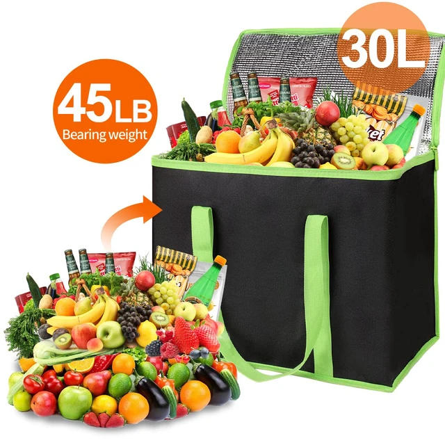 Alt view image 4 of 6 - 5-Pack Cooler Insulated Food Delivery Bag, Thermal Hot Pizza, X-Large Bags for Grocery/Catering/Shopping, Rideshare Delivery Bag, Large Cold Frozen Accessories, Black-Green Edge