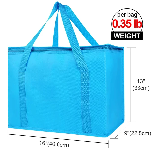 Alt view image 2 of 6 - 5-Pack Cooler Insulated Food Delivery Bag, Thermal Hot Pizza, X-Large Bags for Grocery/Catering/Shopping, Rideshare Delivery Bag, Large Cold Frozen Accessories, Blue