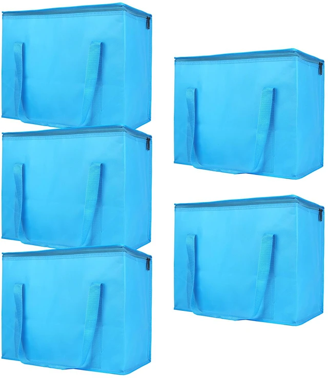 Main image of 5-Pack Cooler Insulated Food Delivery Bag, Thermal Hot Pizza, X-Large Bags for Grocery/Catering/Shopping, Rideshare Delivery Bag, Large Cold Frozen Accessories, Blue