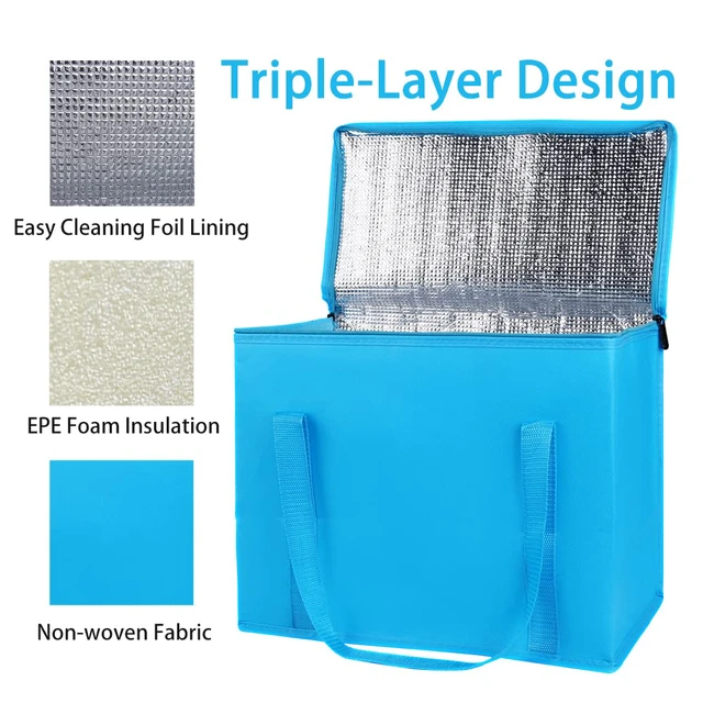 Alt view image 5 of 6 - 5-Pack Cooler Insulated Food Delivery Bag, Thermal Hot Pizza, X-Large Bags for Grocery/Catering/Shopping, Rideshare Delivery Bag, Large Cold Frozen Accessories, Blue