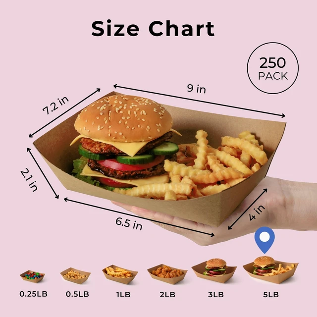 Alt view image 2 of 7 - [250 Pack 5 lb Paper Food Boats Heavy Duty Disposable Food Trays, Kraft Brown Nacho Tray for Parties Fairs Picnics Carnivals Holds Tacos Nachos Fries Hot Dogs Grease Resistant