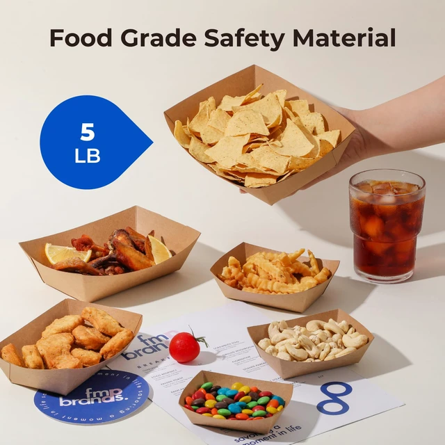 Alt view image 4 of 7 - [250 Pack 5 lb Paper Food Boats Heavy Duty Disposable Food Trays, Kraft Brown Nacho Tray for Parties Fairs Picnics Carnivals Holds Tacos Nachos Fries Hot Dogs Grease Resistant