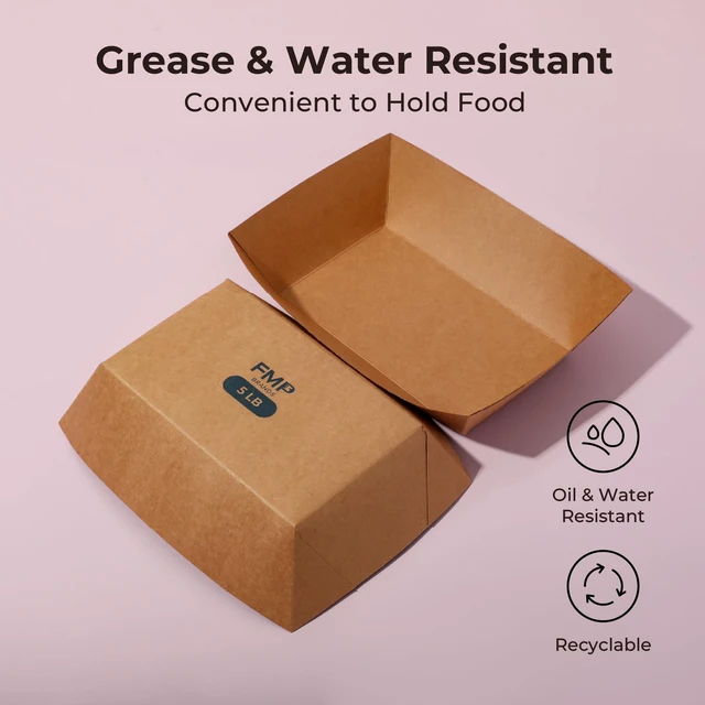 Alt view image 6 of 7 - [250 Pack 5 lb Paper Food Boats Heavy Duty Disposable Food Trays, Kraft Brown Nacho Tray for Parties Fairs Picnics Carnivals Holds Tacos Nachos Fries Hot Dogs Grease Resistant