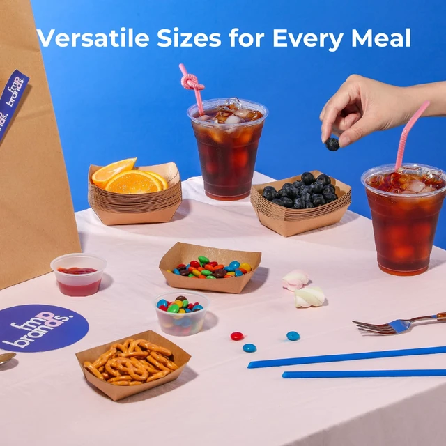 Alt view image 7 of 7 - [250 Pack 5 lb Paper Food Boats Heavy Duty Disposable Food Trays, Kraft Brown Nacho Tray for Parties Fairs Picnics Carnivals Holds Tacos Nachos Fries Hot Dogs Grease Resistant