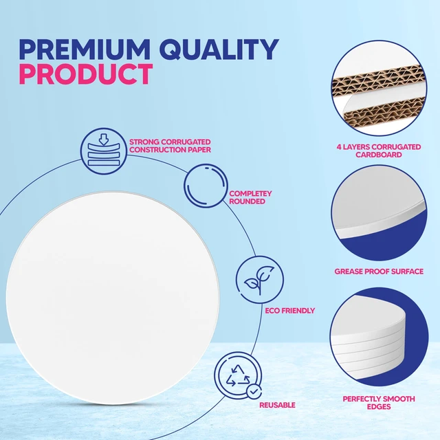 Alt view image 3 of 7 - 16 Inch Cake Drum Pack of 3 - Smooth-Edged - Sturdy Boards Round - Bend Resistant Multi-Layered Cake Base for Minimalist Displays