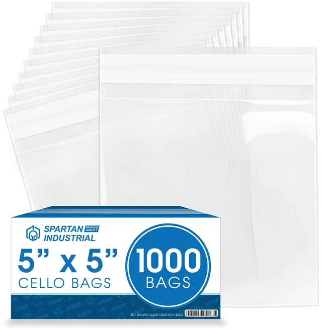 Main image of 5" X 5" Self-Sealing Cellophane Bags (1000 Count) Clear Cookie Bags With Seal for Decorated Cookies, Treats, Candy - Resealable Adhesive Flap