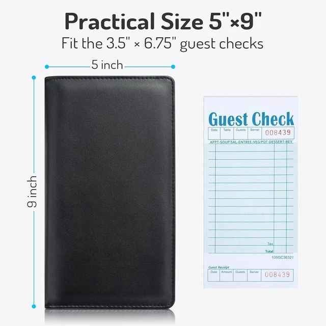 Alt view image 6 of 7 - Server Book High Volume, Expandable Server Book,5"×9", Waitress Waiter Book Leather Waitress Book with 2 Zipper Pockets and Magnetic Pocket, Server Books Server Booklet Fit Server Apron, Flash Black