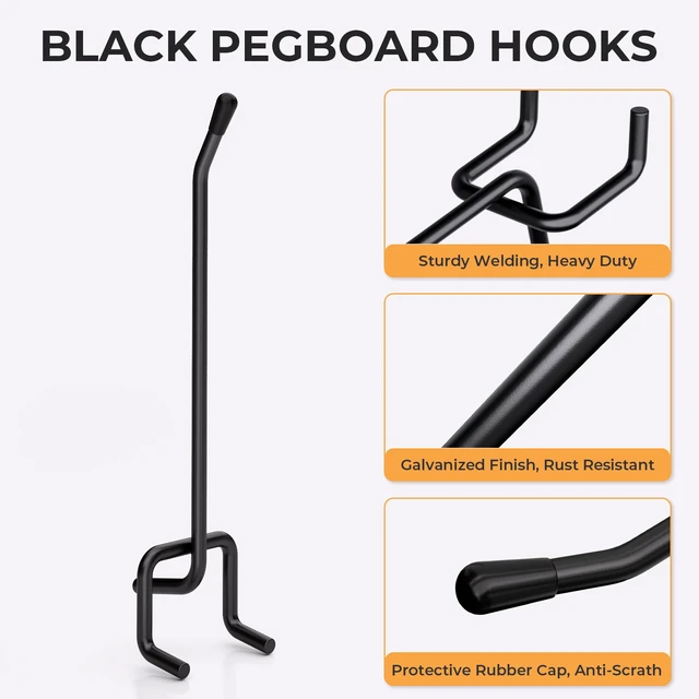 Alt view image 4 of 7 - 120 Pack Pegboard Hooks, 4/6/8 Inch Peg Board Hooks Accessories Black Peg Board Tool Hangers, Fit for 1/8'' and 1/4" Pegboard, Hanging Tools for Garage, Craft Room, Kitchen, Store