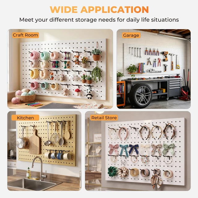 Alt view image 7 of 7 - 120 Pack Pegboard Hooks, 4/6/8 Inch Peg Board Hooks Accessories Black Peg Board Tool Hangers, Fit for 1/8'' and 1/4" Pegboard, Hanging Tools for Garage, Craft Room, Kitchen, Store