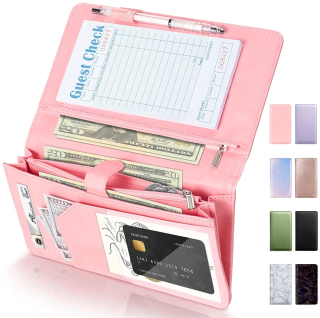 Main image of Server Book High Volume, Expandable Server Book,5"×9", Waitress Waiter Book Sturdy Leather Waitress Book with 2 Zipper Pockets and Magnetic Pocket, Server Books Fit Server Apron (Pink)