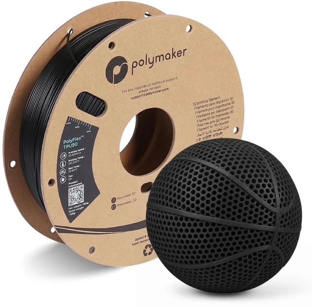 Main image of TPU Filament 1.75mm 90A Flexible 0.75kg, Black 3D Printer Filament, High Speed 90A TPU Flexible Filament, Fast Printing, Dimensional Accuracy +/- 0.03mm