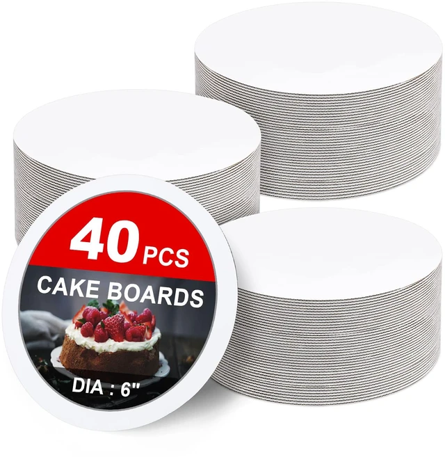 Main image of 40-Packs Cake Boards 6 inch Round, White Cake Board Rounds White Cake Circles Rounds Base Food-Grade Cardboard Cake Plate for displaying Cakes, Bread, DessertsThin and Sturdy
