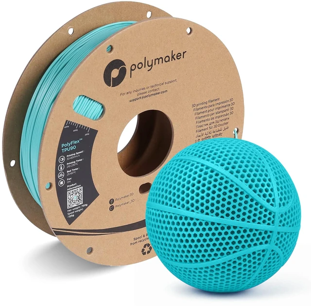 Main image of TPU Filament 1.75mm 90A Flexible 0.75kg, Teal 3D Printer Filament, High Speed 90A TPU Flexible Filament, Fast Printing, Dimensional Accuracy +/- 0.03mm