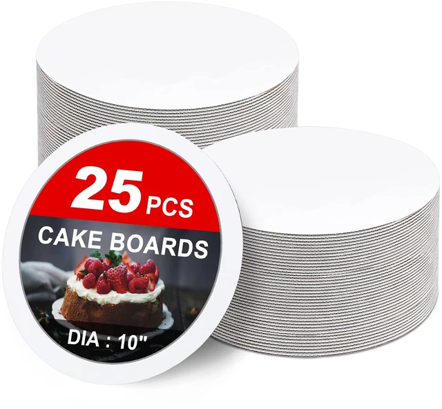 Main image of 25-Packs Cake Boards 10 inch Round, White Cake Board Rounds White Cake Circles Rounds Base Food-Grade Cardboard Cake Plate for displaying Cakes, Bread, DessertsThin and Sturdy